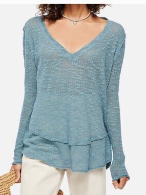 We The Free By Free People Ocean Air Hacci Pullover In Misty Forest NWT Size M